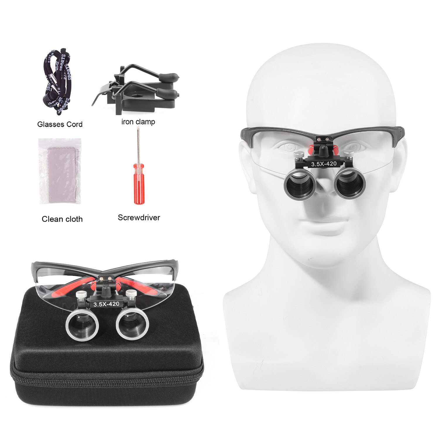 3.5X Flexible Headband Dental Loupes Magnifying Glass+Metal Clip DY-117 Black US