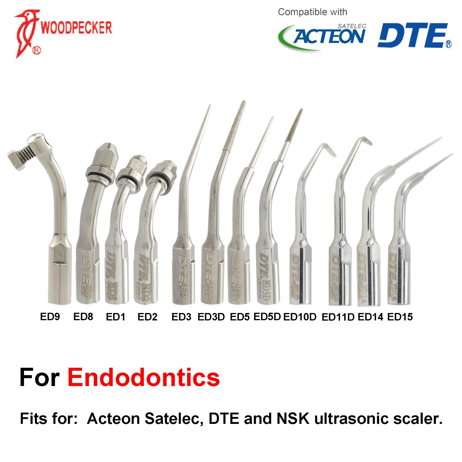 Woodpecker DTE Scaler Tip Perio Piezo Tip Endo Root Canal Kit fit ACTEON Satelec