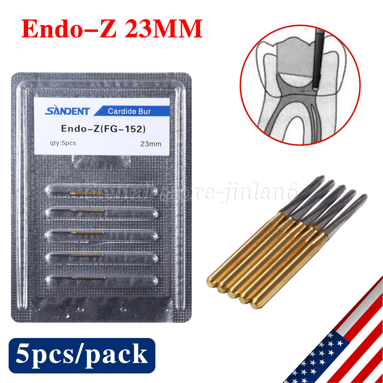 5PCS Dental Endodontic ENDO-Z Tungsten Carbide Burs FG Round Bur High Speed 23mm
