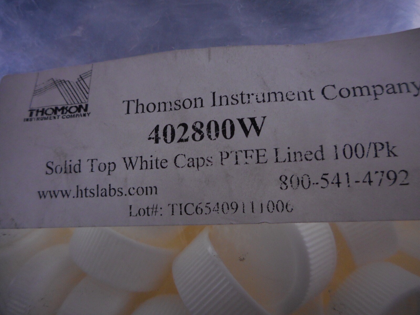 THOMSON Plastic Solid Top White Caps PTFE Lined Cap Size 24-400 402800W 280/PACK