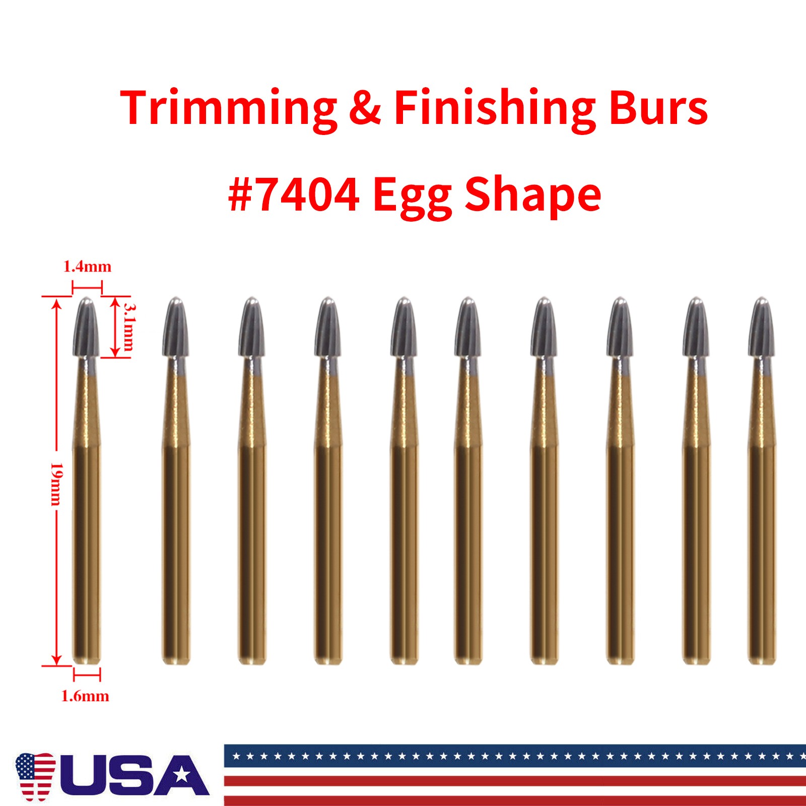 Dental Carbide Burs Trimming Finishing Polishing Egg Football FG 7404 7406 7408