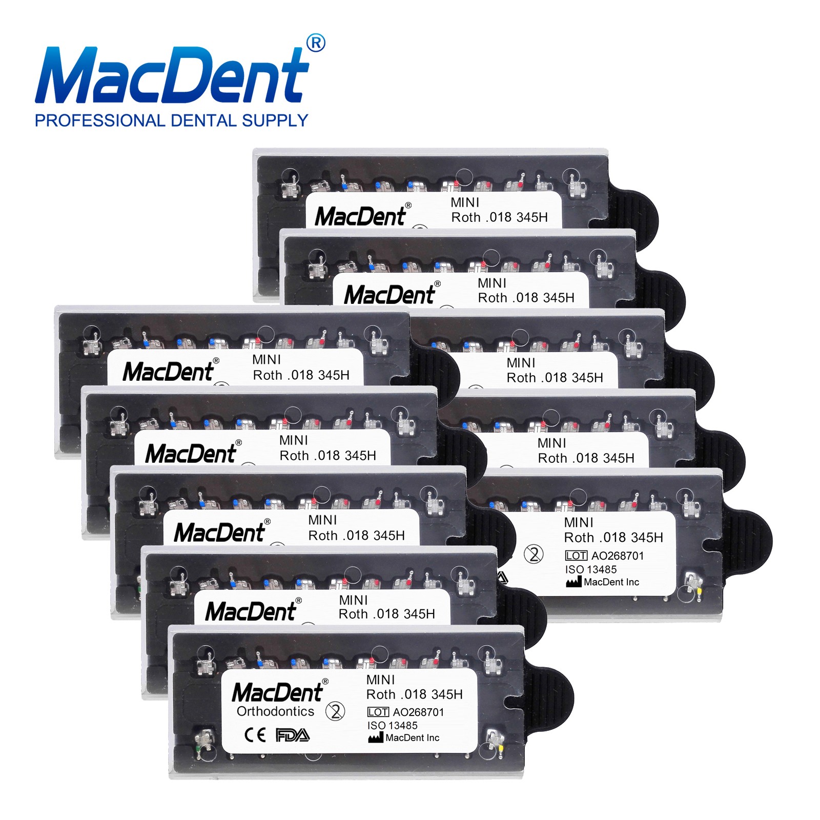 MacDent Dental Orthodontic Metal Brackets Monoblock MIM MBT/ROTH 022/018 345H