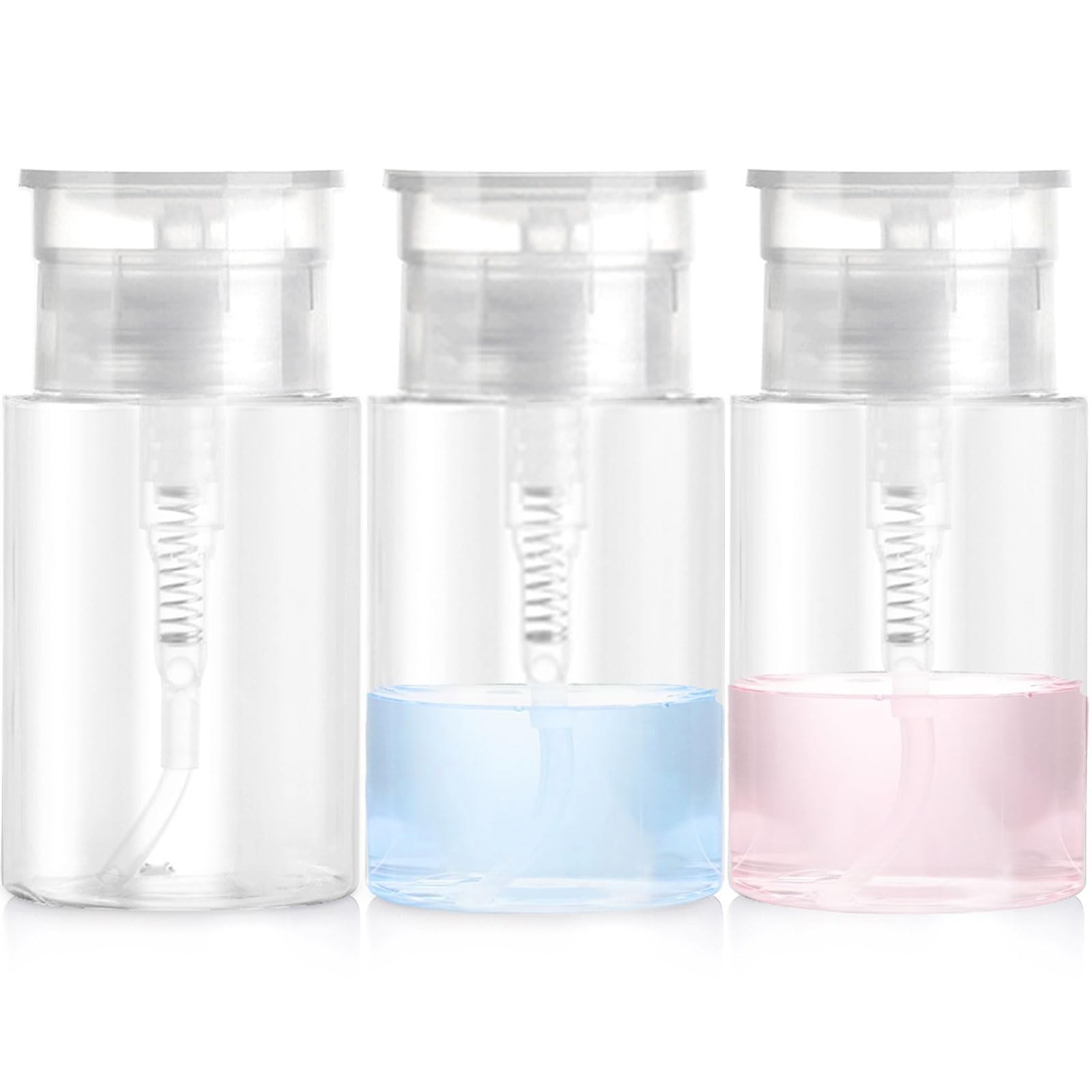 3 Pack Clear Push Down Pump Dispensers with 6 Labels Empty Bottles