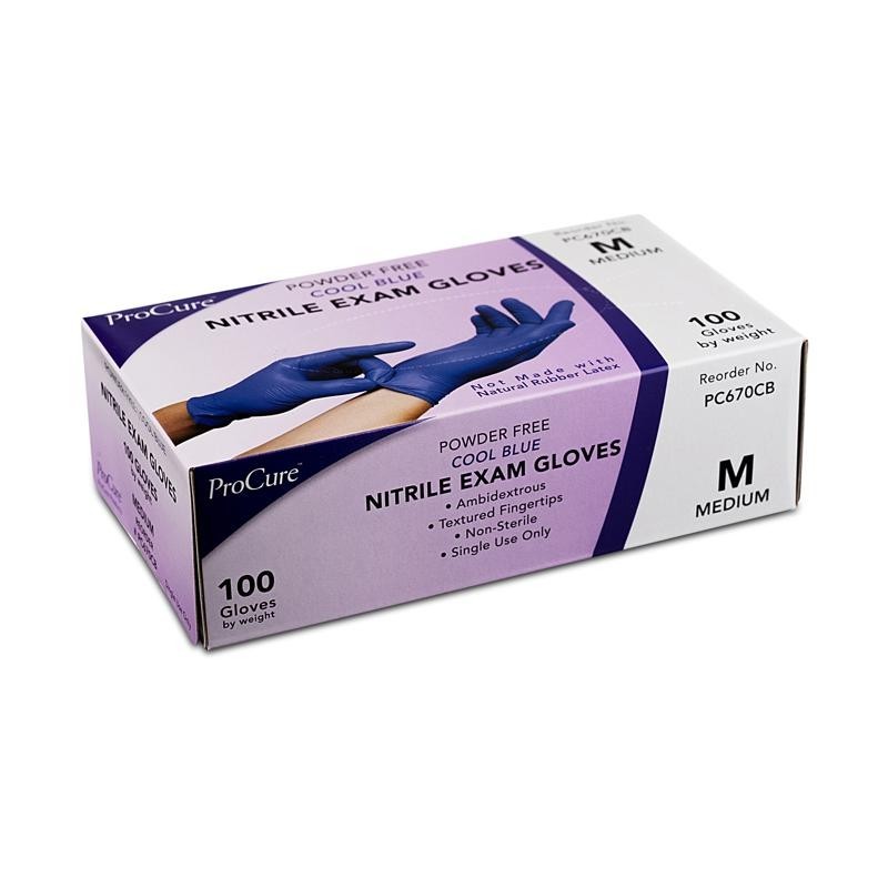 Procure Nitrile Exam Gloves – Powder-Free, Cool Blue, 100/BX, 10BX/CS