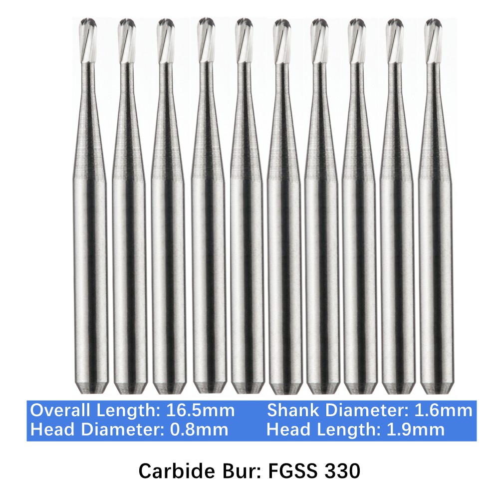 Vakker 10/pk Dental Pear Carbide Burs FG SS 330 Short Shank Friction Grip