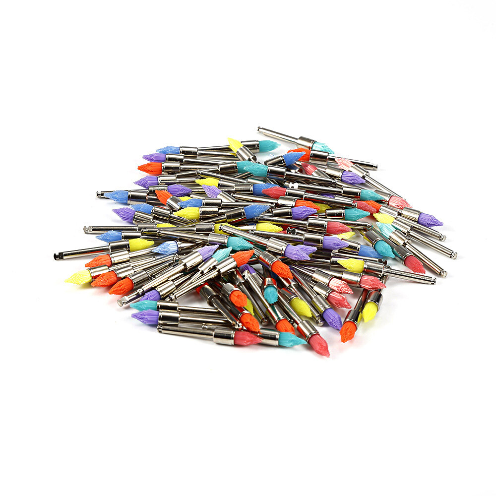 100Pcs Dental Polishing Prophy Brushes Latch Colorful Rubber Nylon Flat Tapered