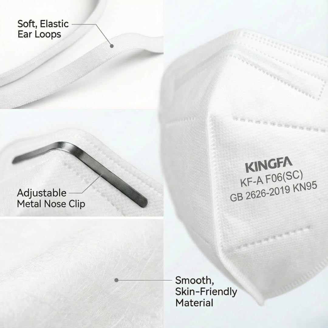 50 Pack KN95 Face Masks, 5-Layer Protection, GB2626-2019 Certified, Adjustable N