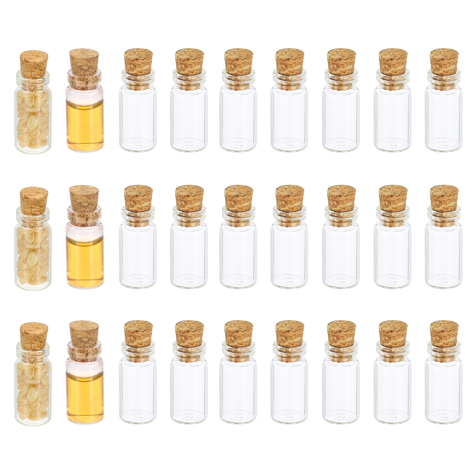 1ml Tiny Glass Bottles Vials 50Pcs Mini Clear Bottles Glass with Cork Stoppers