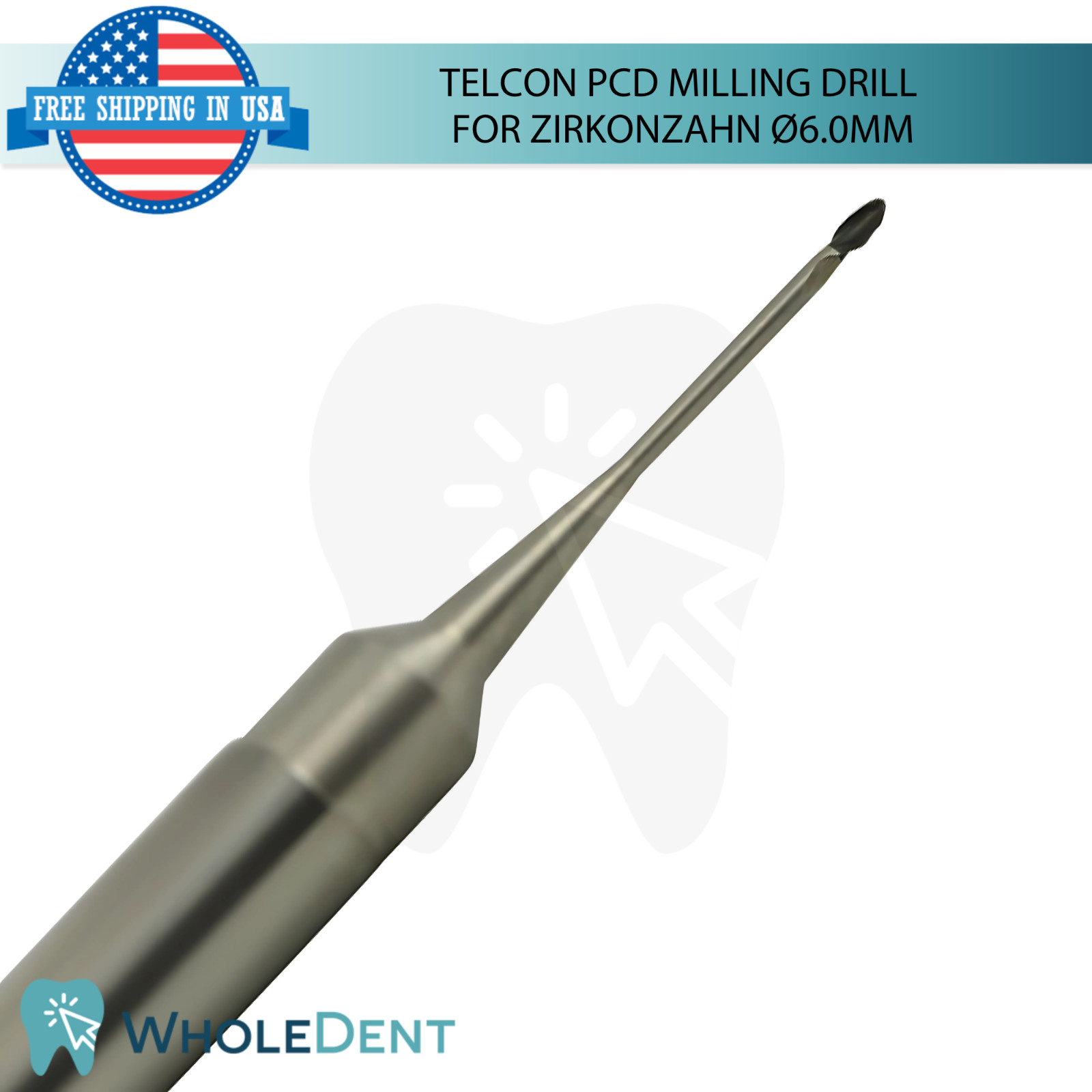Dental Telcon PCD Diamond Milling Drills Compatible with Zirkonzahn Ø6.0mm Tool