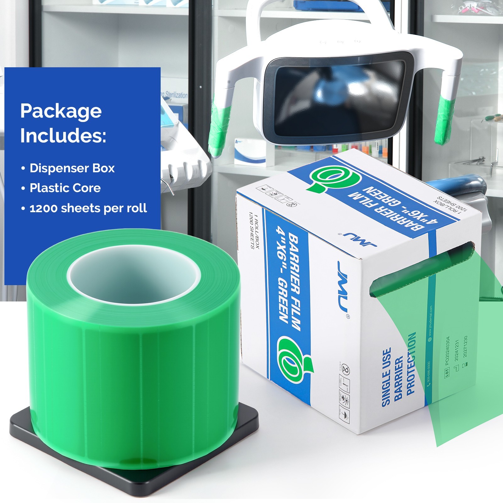 JMU Dental Barrier Film 4″ x 6″ 1200 Sheets Barrier Tape with Dispenser Box