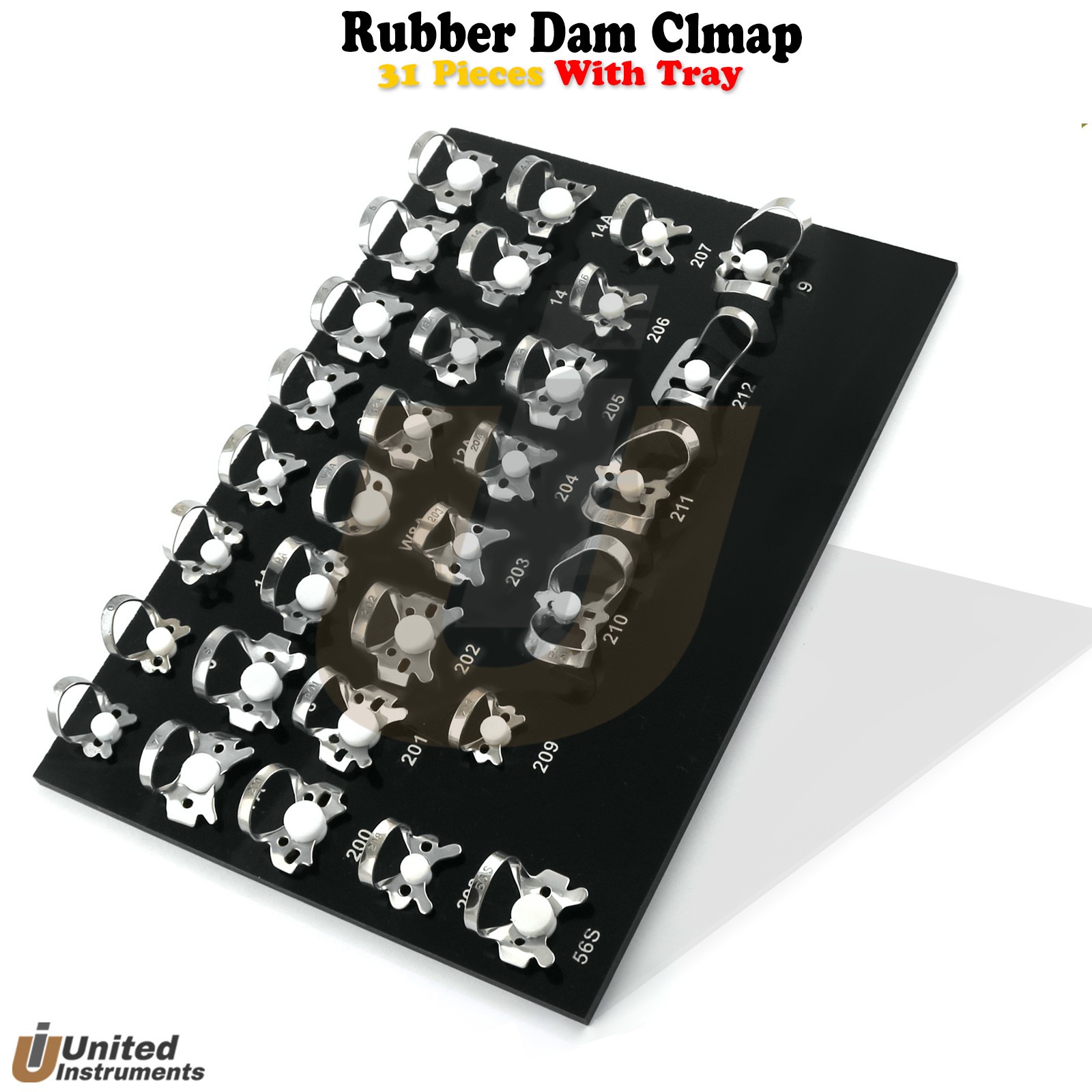 31Pcs Endo Clamp With Black Tray Endodontic Rubber Dam Clamp Dental Instruments