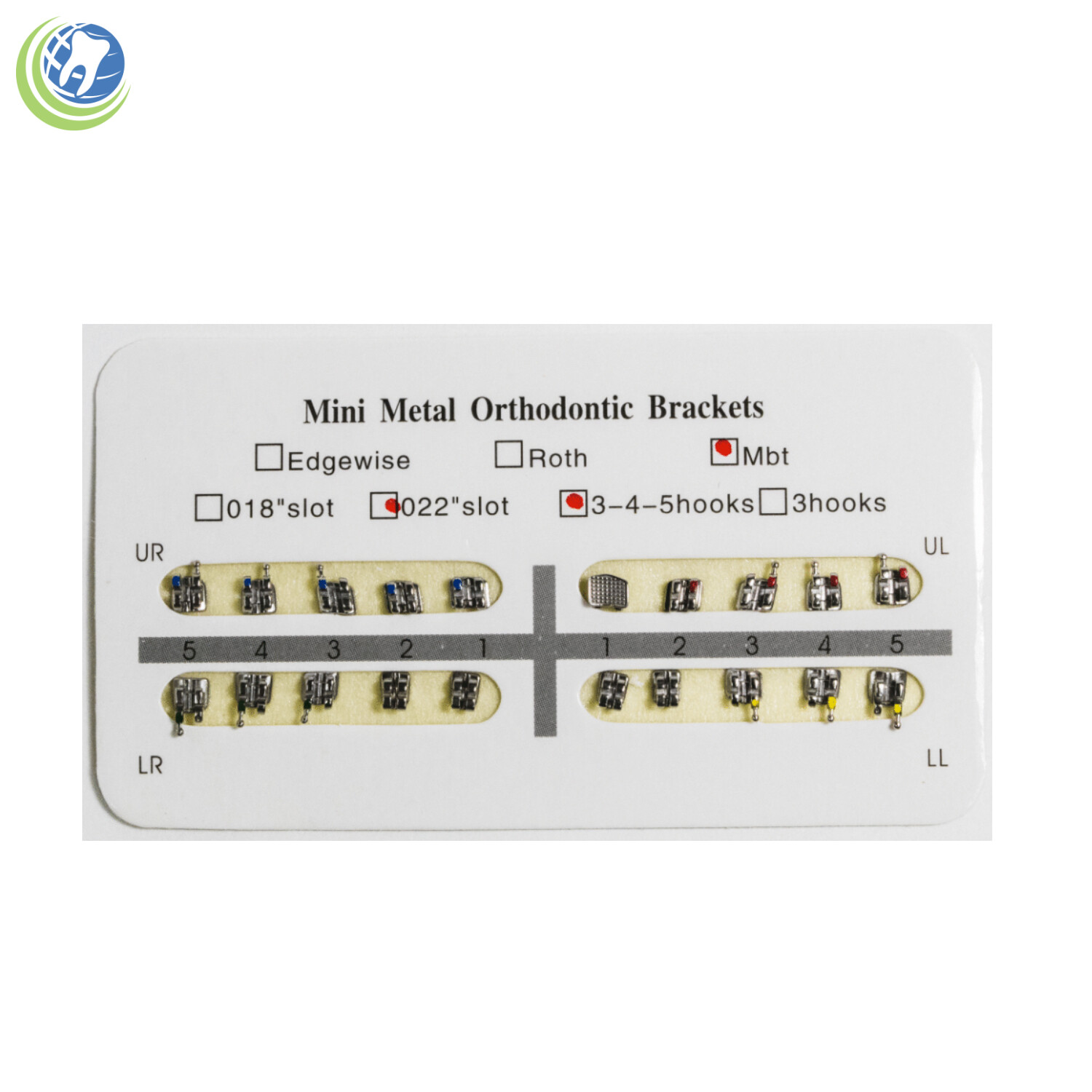1 Dental Orthodontics Mini MBT Brackets for Braces Slot 0.022 Hooks 345