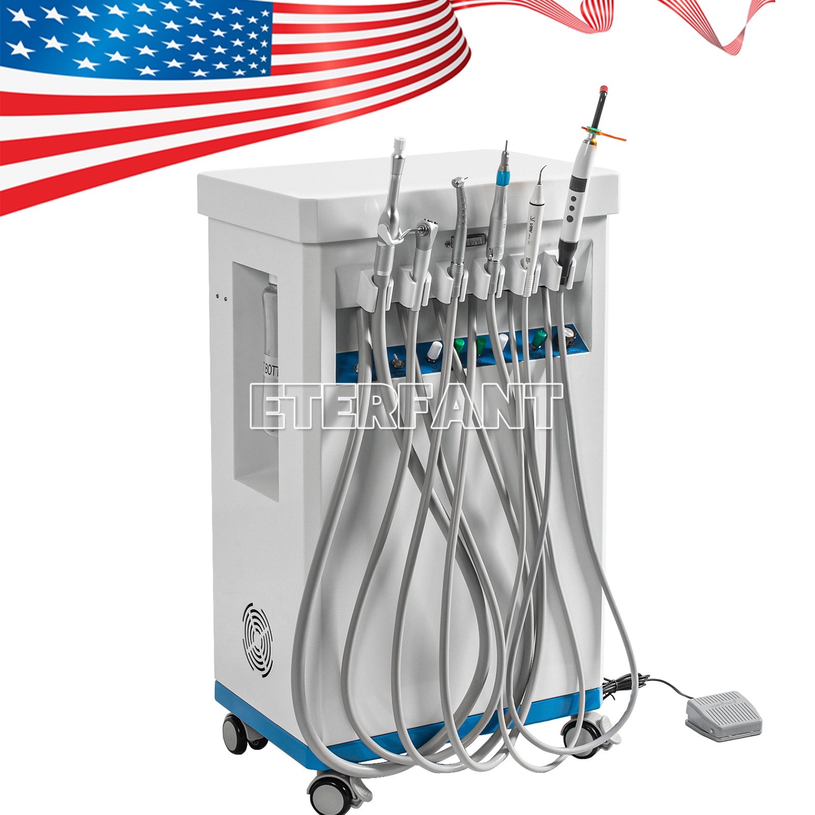 Portable Dental Cart Delivery Unit w/Air Compressor LED Curing Light Scaler US
