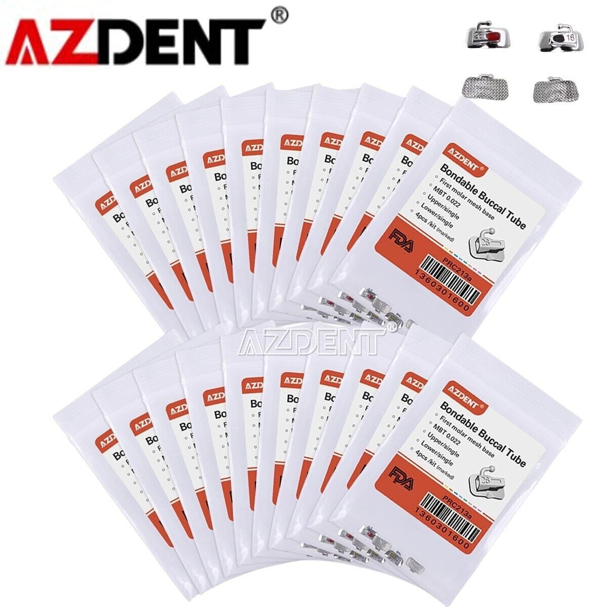 100X AZDENT Dental Orthodontic Buccal Tube 1st Molar MBT.022 Bondable Non-Conv