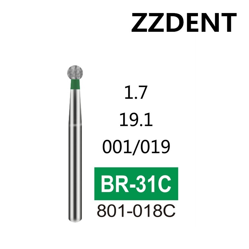 10 PCS BR-31C 801-018C Ball Round Type Green Coarse Grit FG Dental Diamond Burs