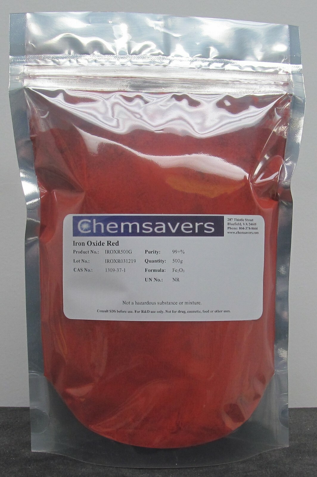 Red Iron Oxide, Powder -325 mesh, Analytical Grade, 99.7%, 500g