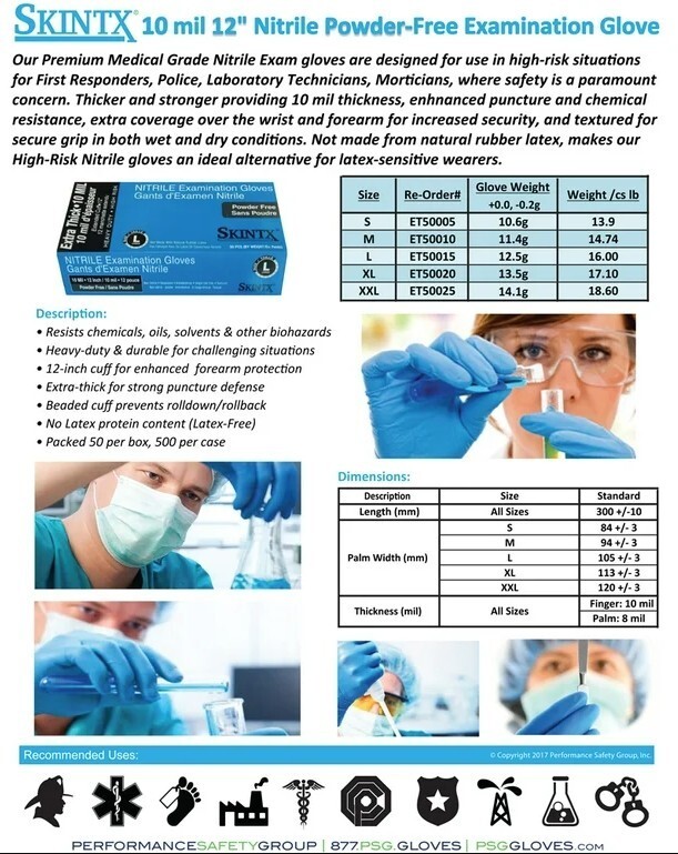 Skintx 10 Mil Nitrile Exam Gloves 12 inch Cuffs Size Medium ET50010 Case of 500