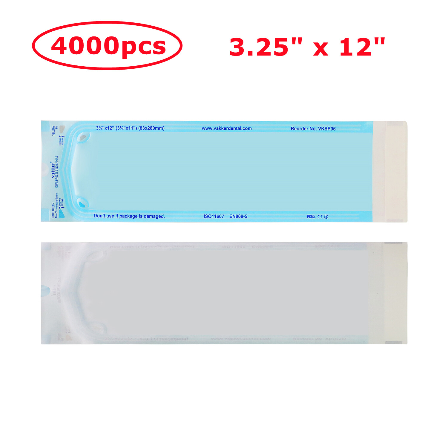 4000 3.25″ x 12″ Self Sealing Dental Sterilization Pouches Medical Autoclave Bag