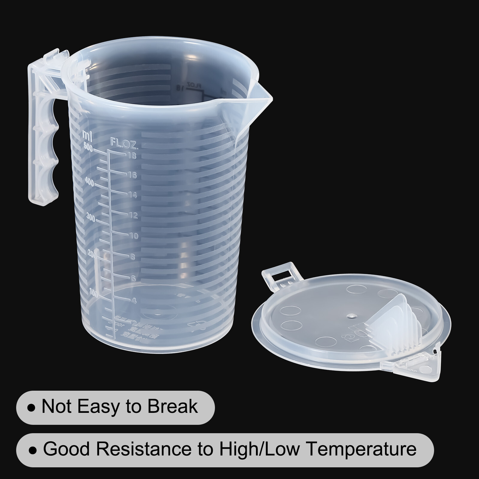 Graduated Beaker, 2 Pack 500ml PP Plastic Cup Double Sided Black Graduations