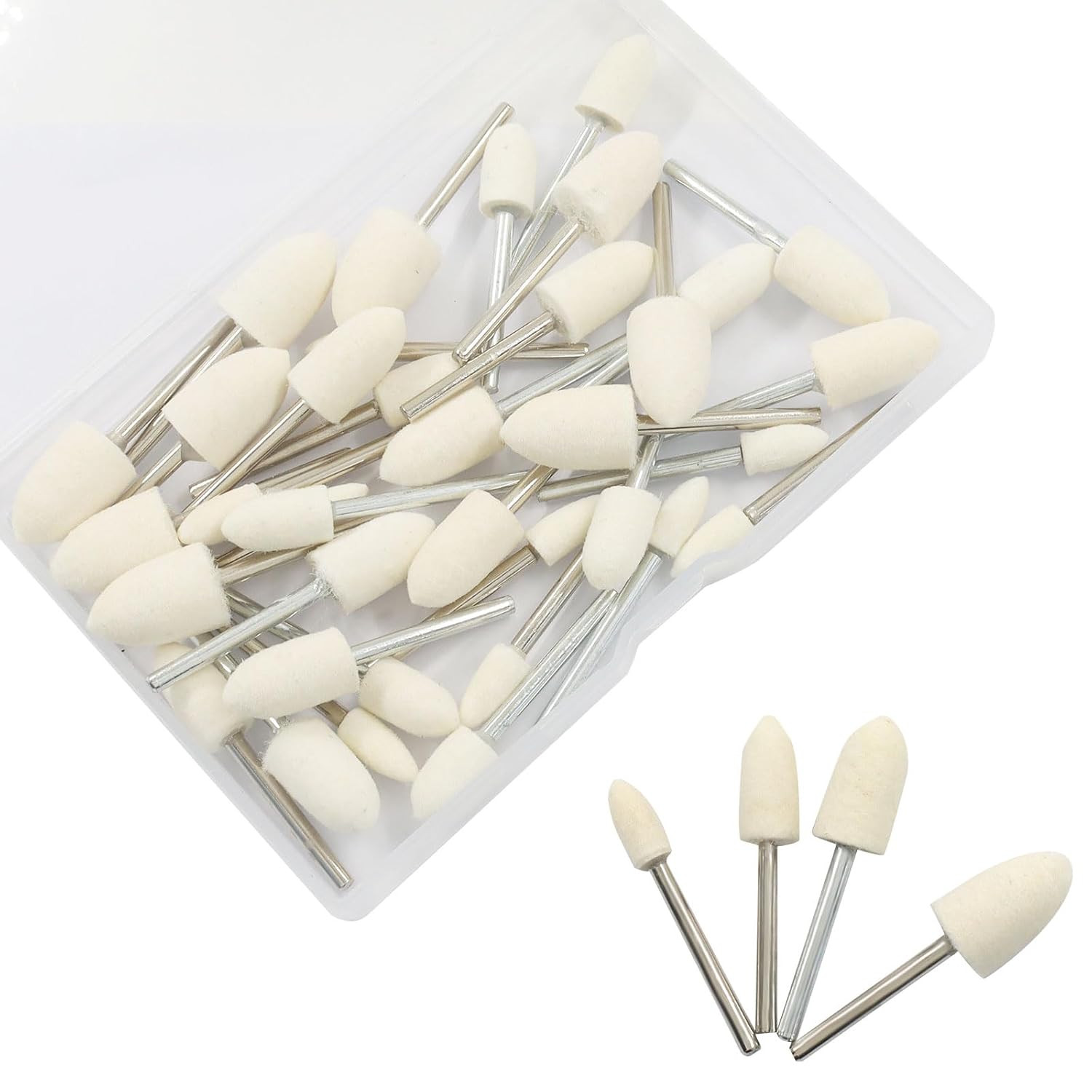 40 Pcs Bullet Shape Wool Polishing Bits, 1/8″ Shank Buffing Wool Felt