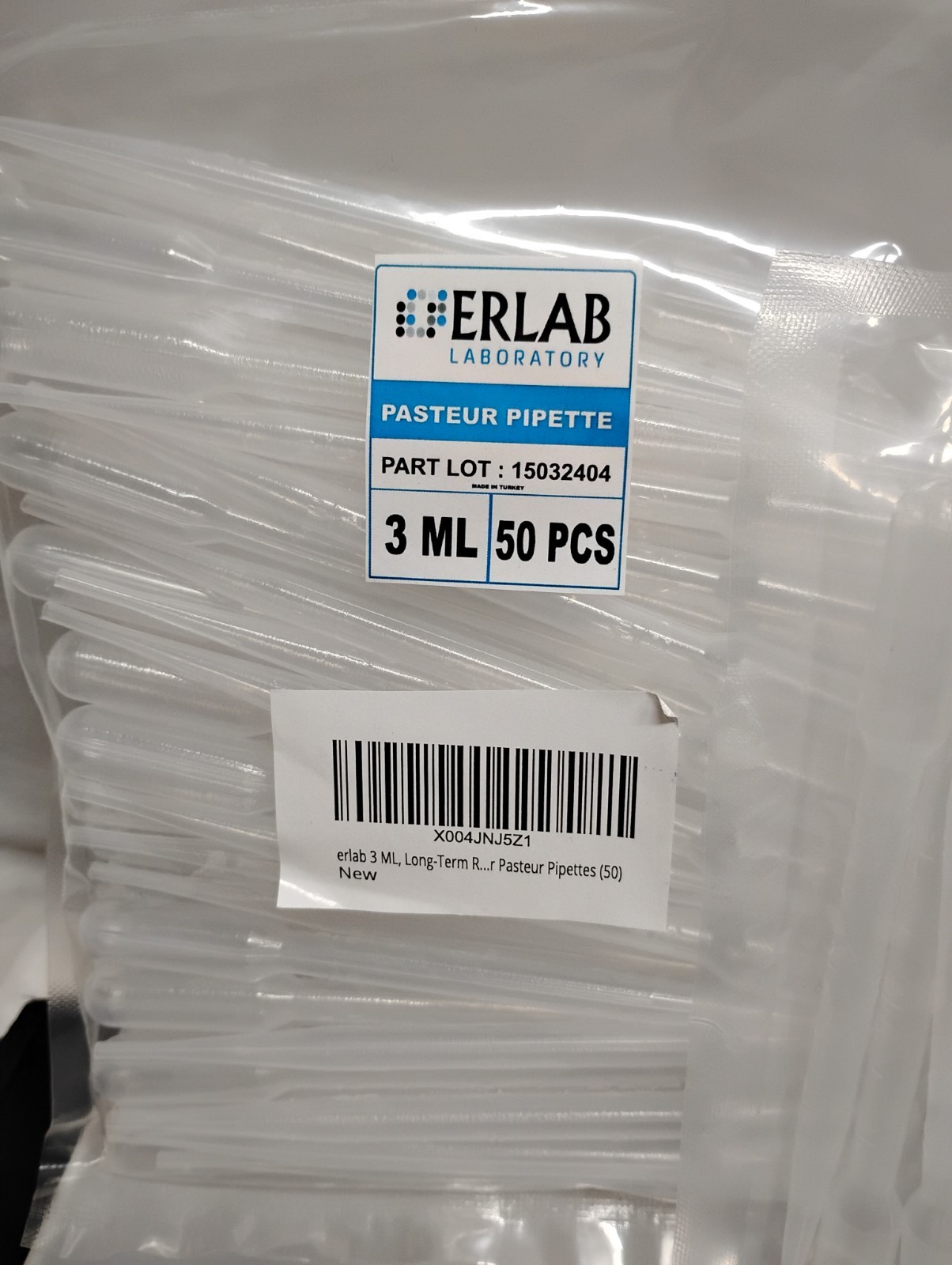 125ct Erlab Laboratory Pasteur Pipette 3ml Part# 15032404 Disposable Plastic