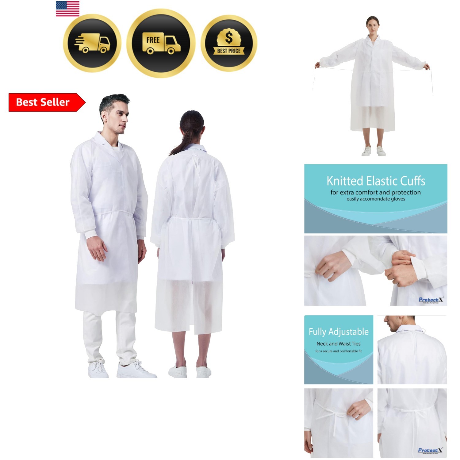 White 20 Pack Disposable Breathable Polypropylene Isolation Gown with Elastic…