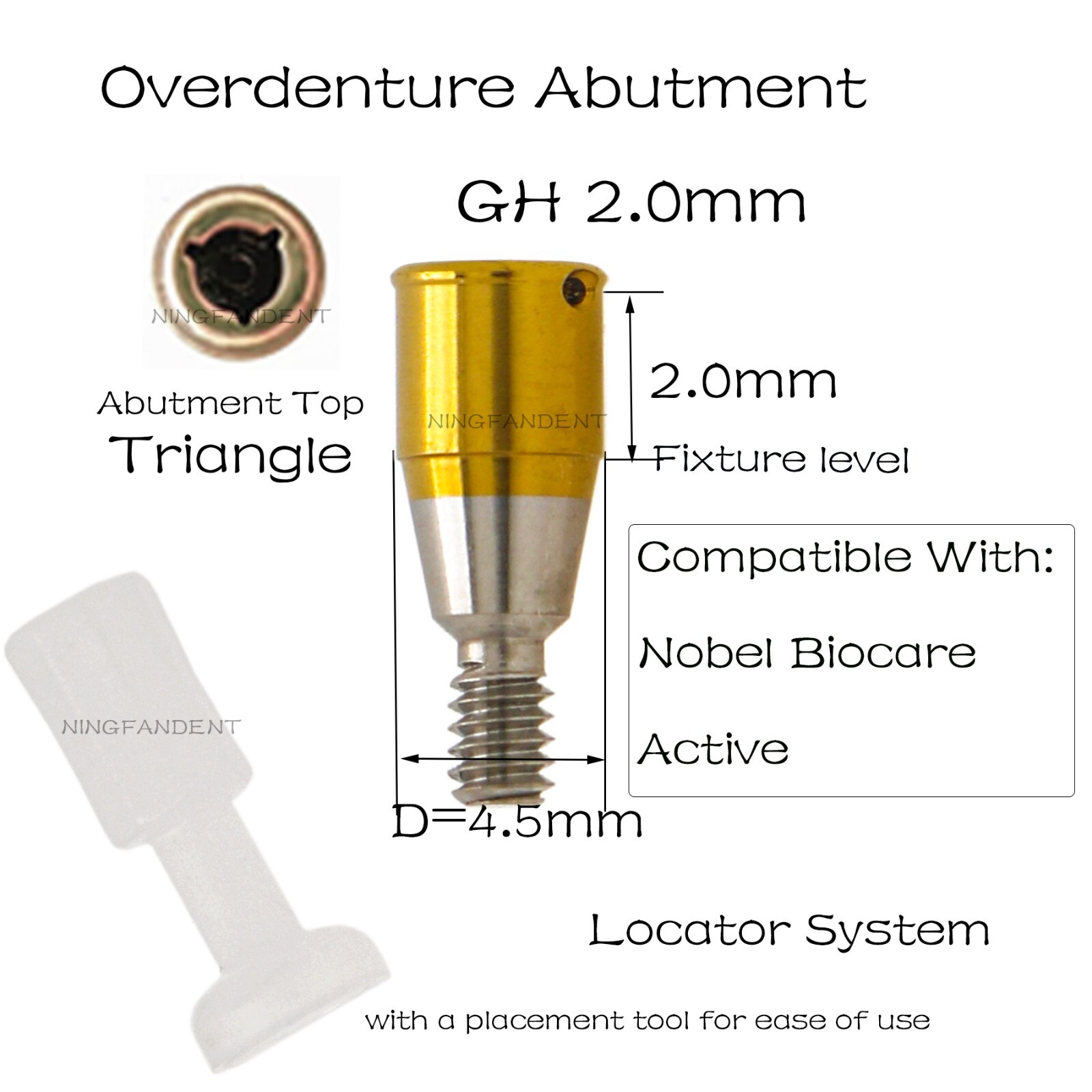 Fit Nobel Biocare Active RP Overdenture Removable Locat0r Abutment 2.0mm GH