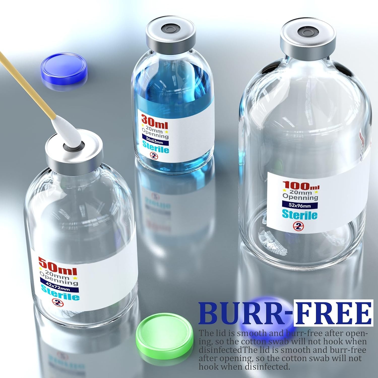 Sterile Empty Vials 100ml with Self-Healing Injection Port and Aluminum Cap