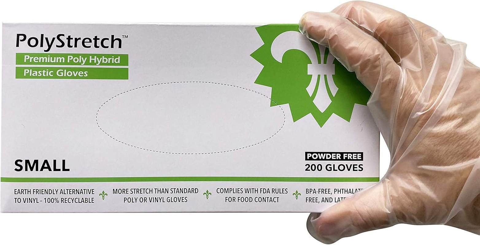 200 Count PolyStretch TPE Poly Hybrid Disposable Gloves, Powder-Free, Vinyl G…