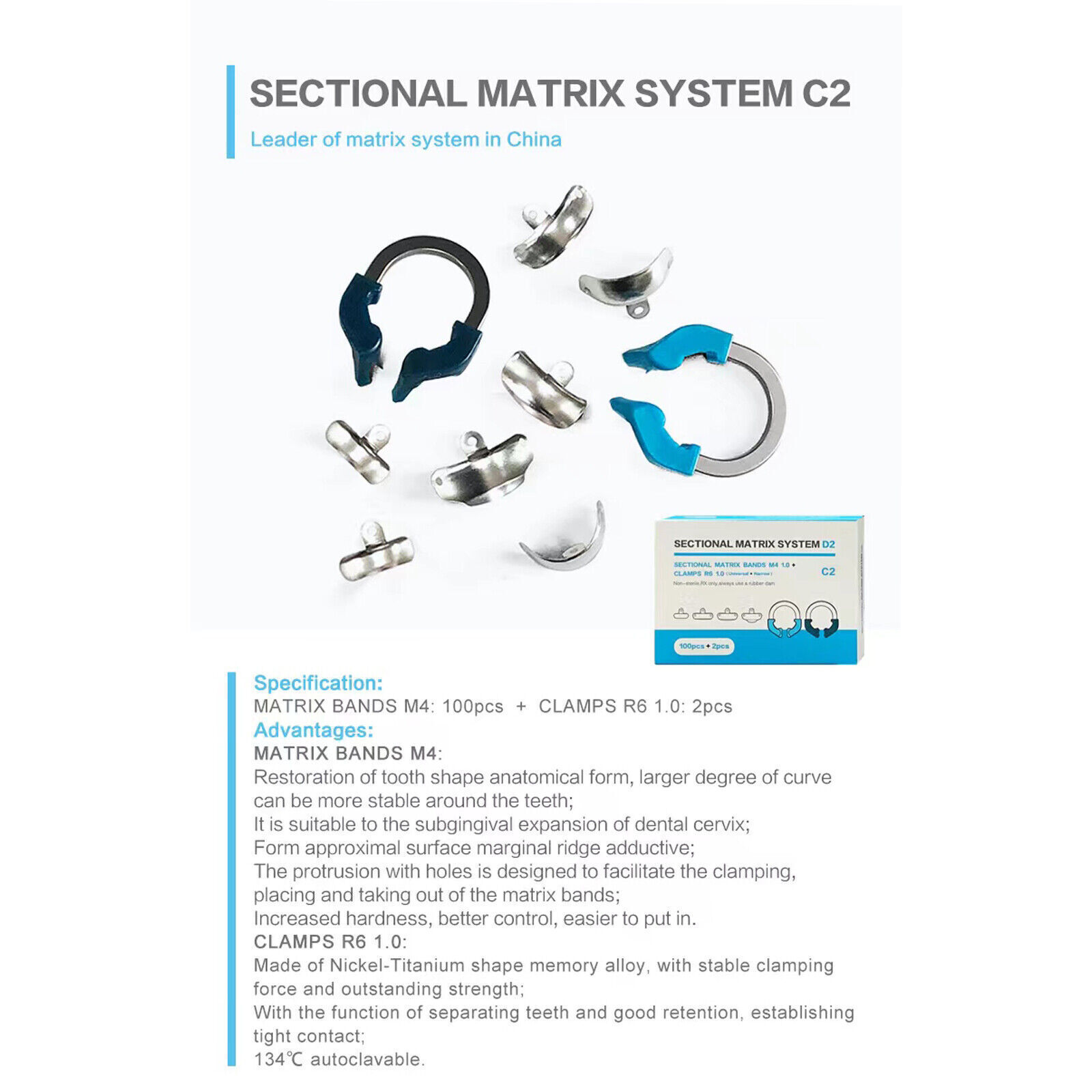 Dental Sectional Matrix System C2 Matrix Bands M4+Narrow Standard Clamp Ring R6