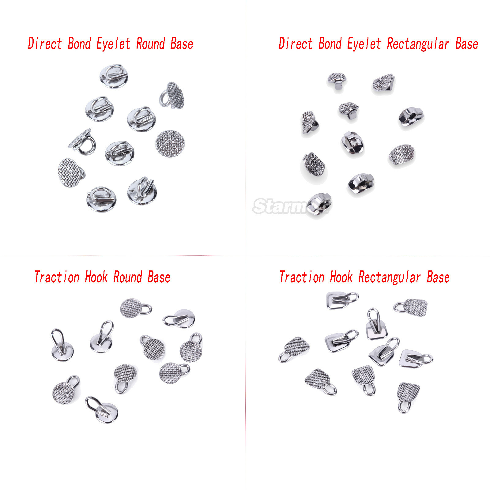 4 Type Dental Orthodontic Lingual Buttons Bondable Round Mesh Base 10pcs/pack