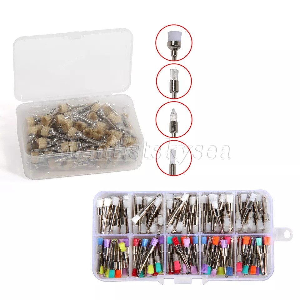 100Pcs/Pack Dental Polishing Brush Flat/Mane/Tapered For Slow Speed Handpiece OE