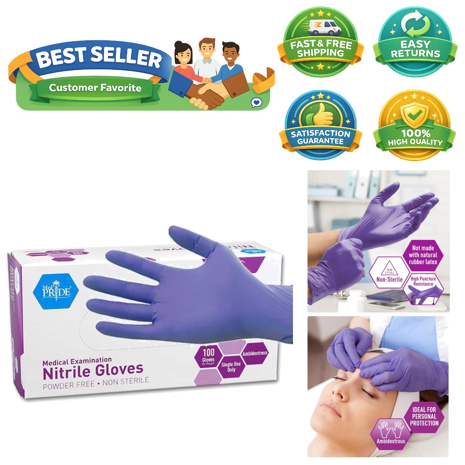 Disposable Iris Blue Nitrile Gloves for Professionals – 100 Pack Medium Size