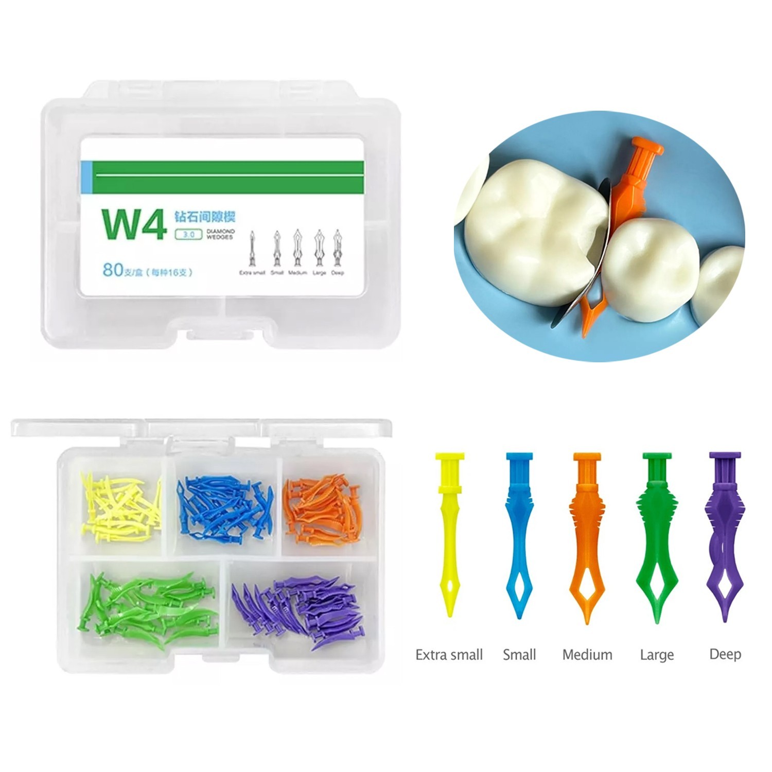 80pcs Dental Diamond Wedges Plastic Fixing Diastema Adaptive Interdental Wedge