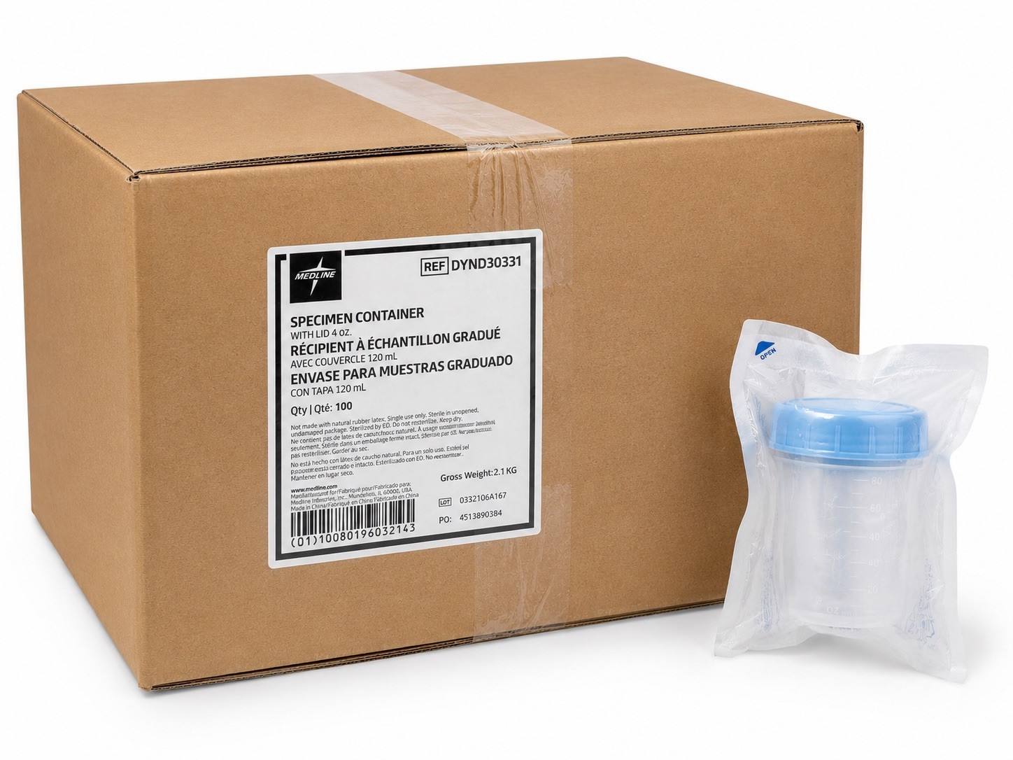 Case of 100 Medline Sterile Specimen Containers 4 oz 120mL DYND30331 New