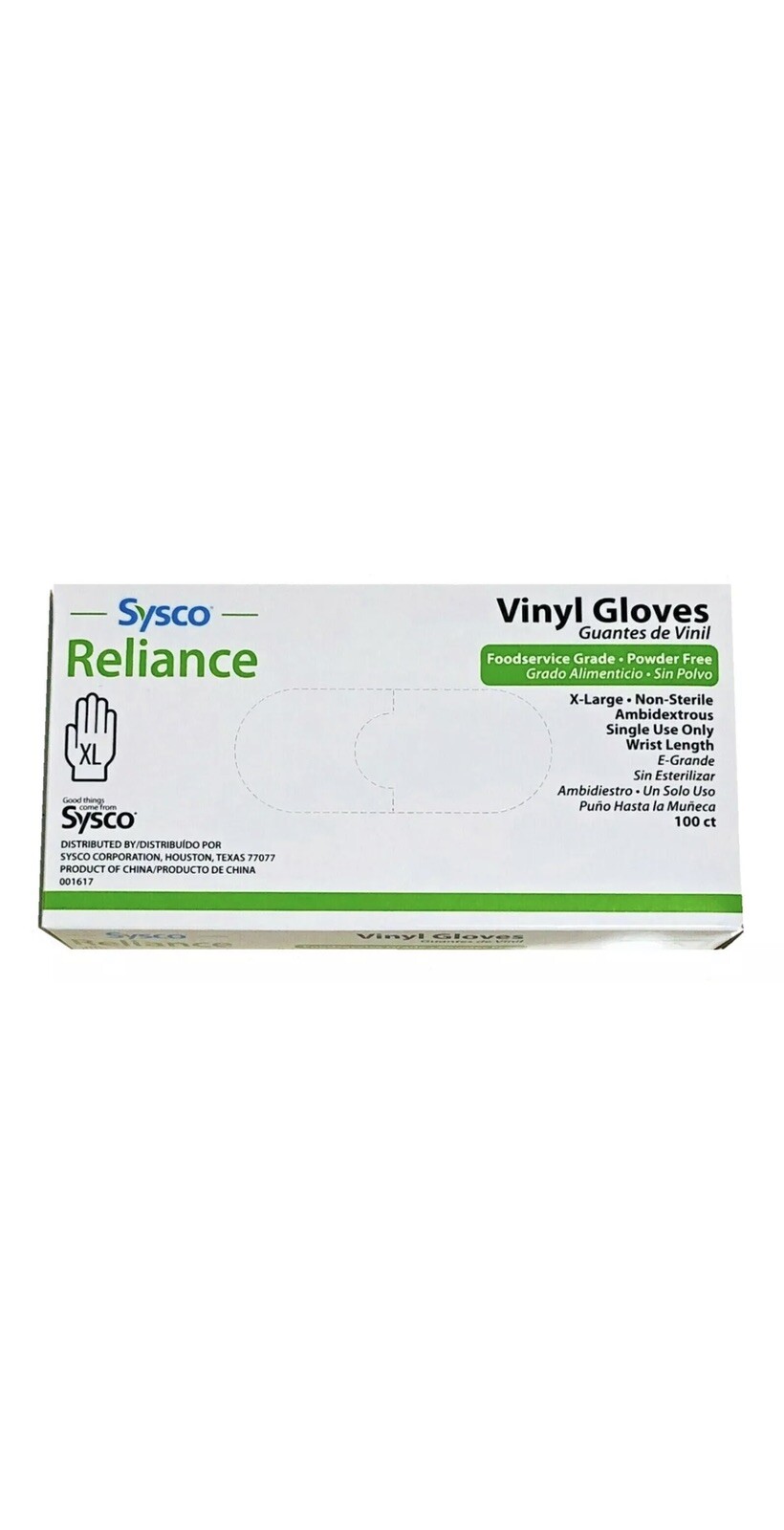 Sysco X-Large Vinyl Gloves – Disposable – 100 gloves box
