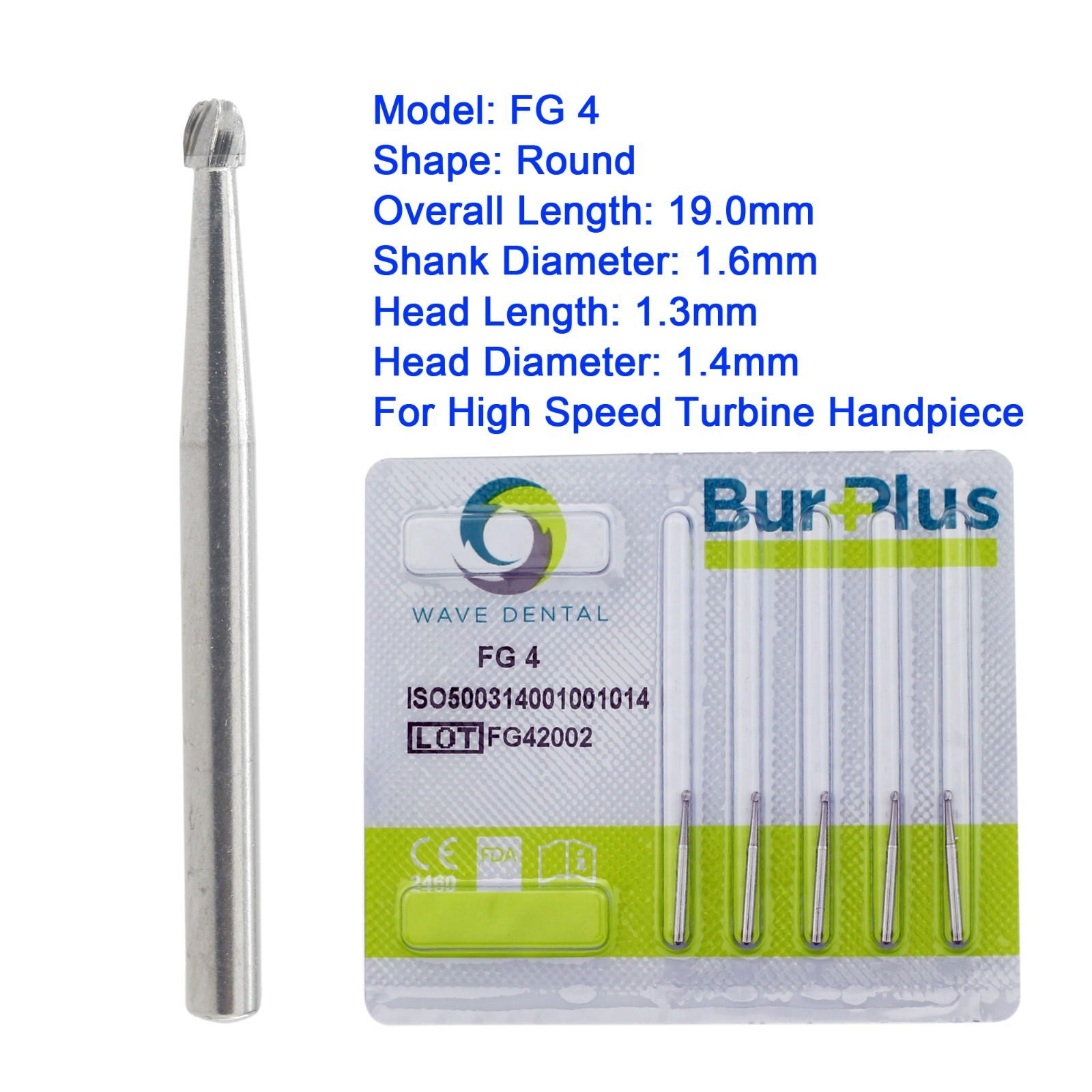 Wave Dental Round Carbide Burs High Speed Ball Burr 19mm FG 1/4 2 4 6 7 8 Prima