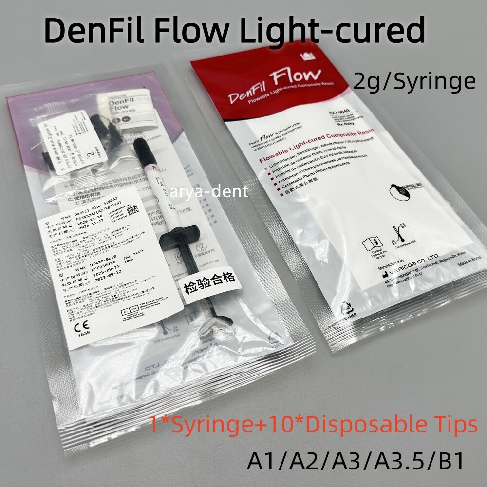 DenFil Flow Light-cured Flowable Composite Resin Syringe w TipsA1/A2/A3/A3.5/B1