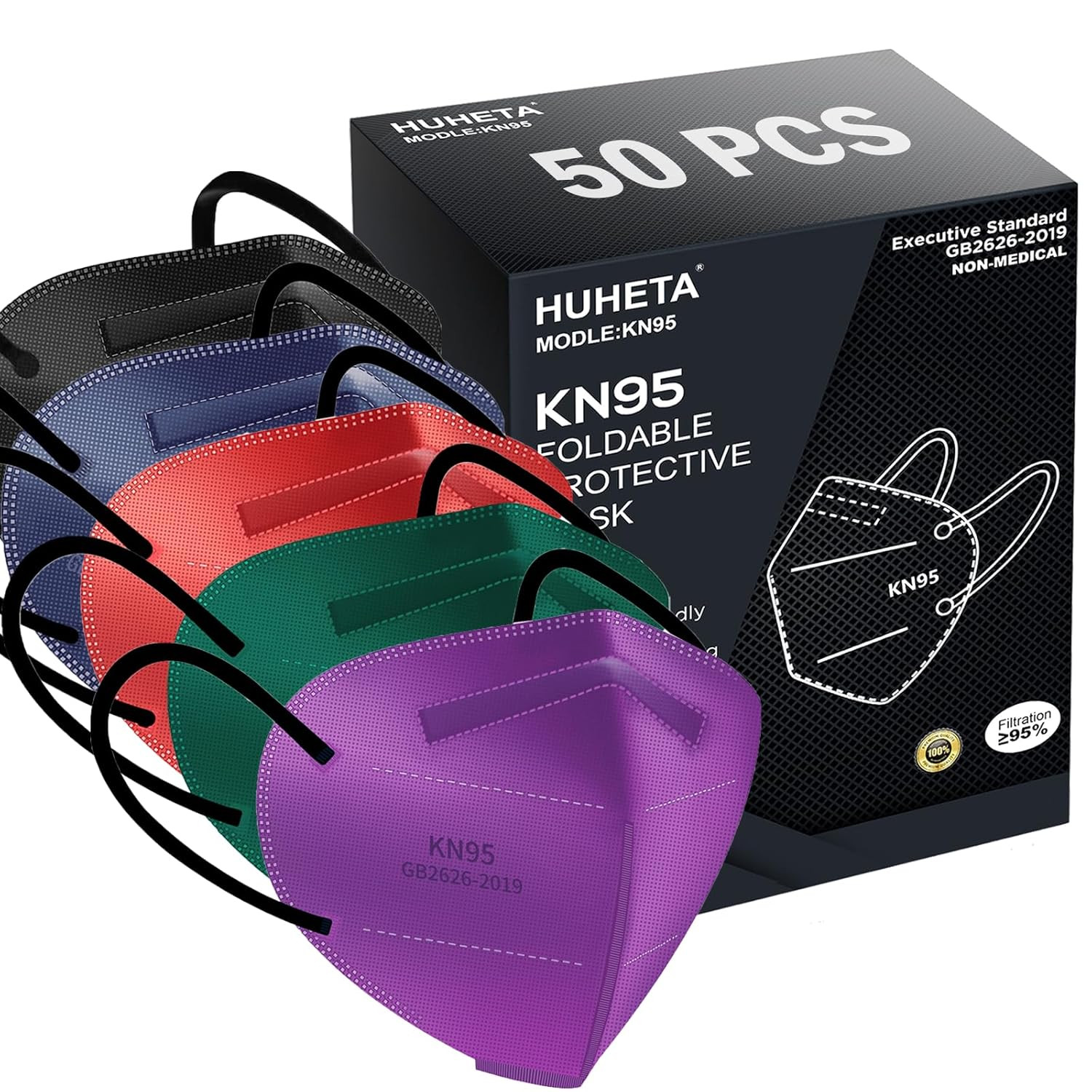 50 Packs KN95 Face Mask 5-Ply Breathable & Comfortable Filter Safety Mask (50PCS