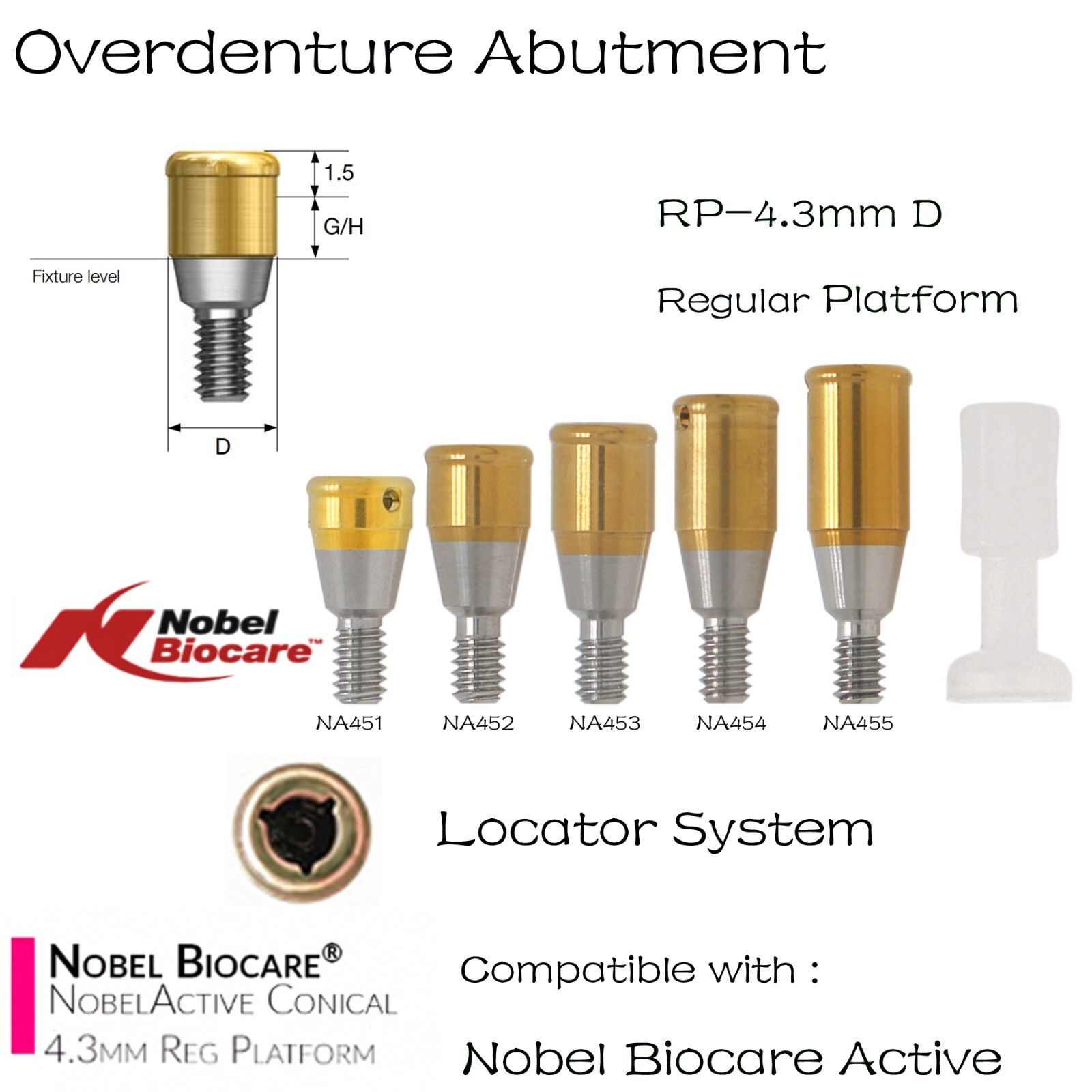 Hiossen/Nobel/Bego/Zimmer TSV/MIS Implants Tapered Locator Attachment Abutment