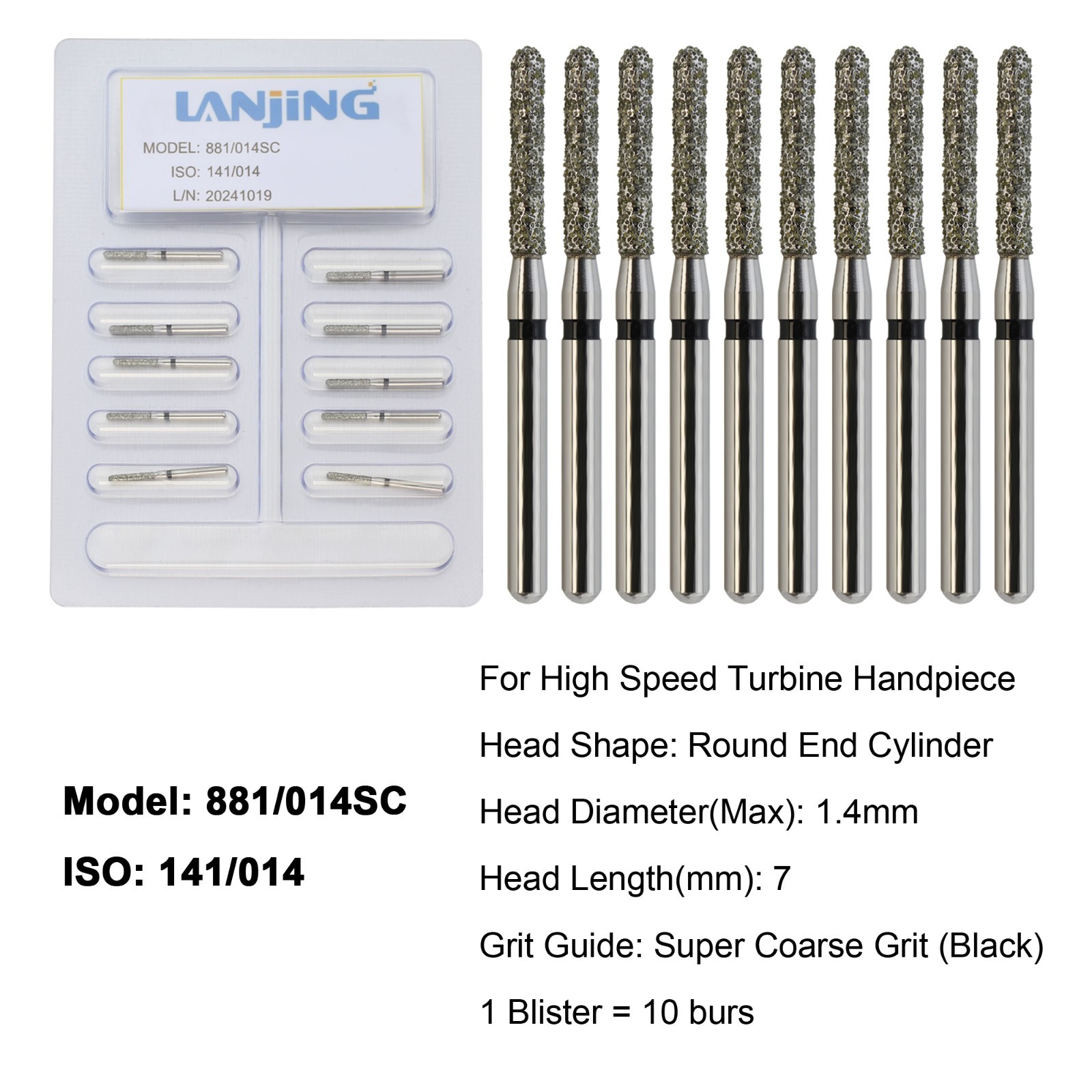 Dental Diamond Burs FG Round End Cylinder Super Coarse 881/014SC High speed Bur
