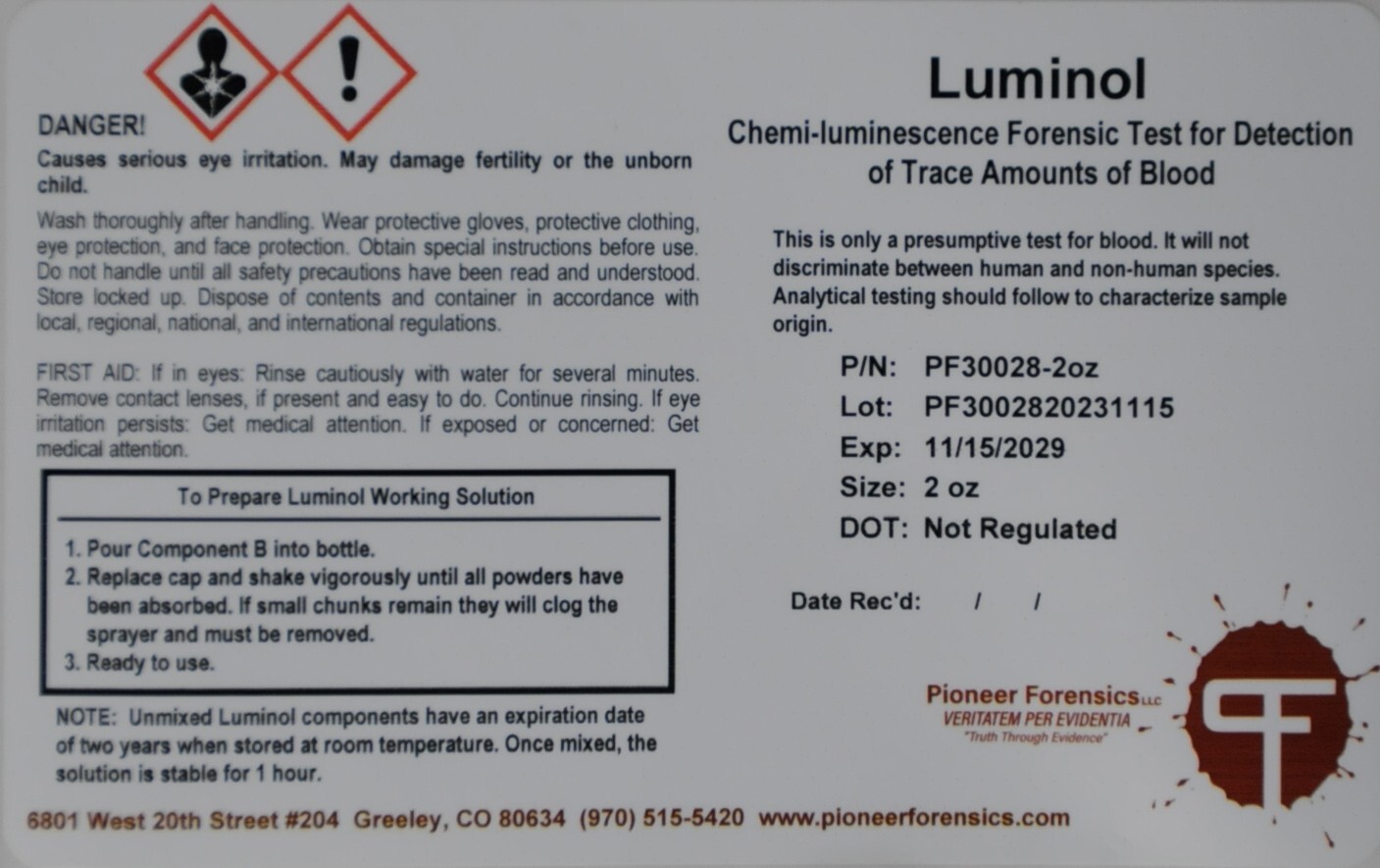 Pioneer Forensics 2oz Luminol Spray