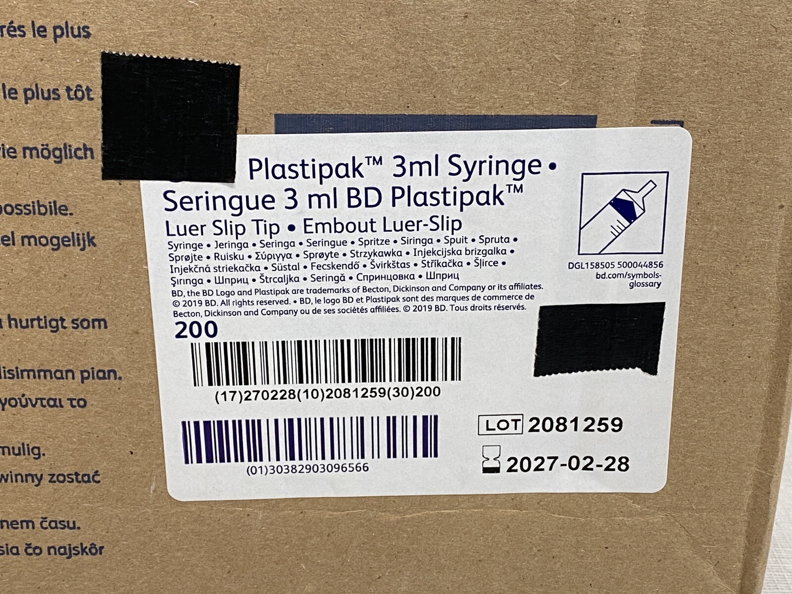 (200/Pk) Lab 3mL Plastic Disposable General Use Graduated Syringe w/ Slip Tip