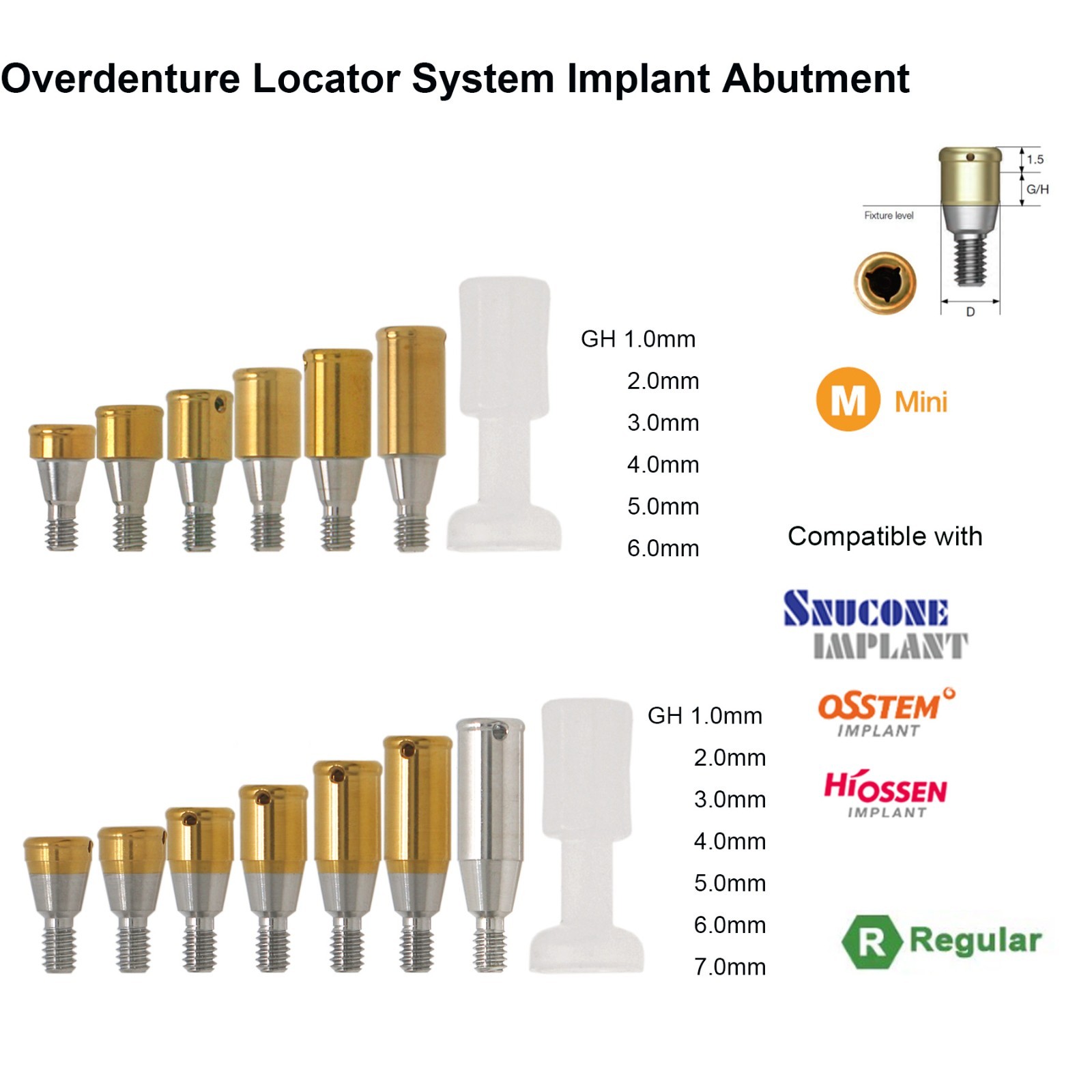 Hiossen Dental Locator Abutment Mini/Regular Fit Zest Classic Retention Inserts