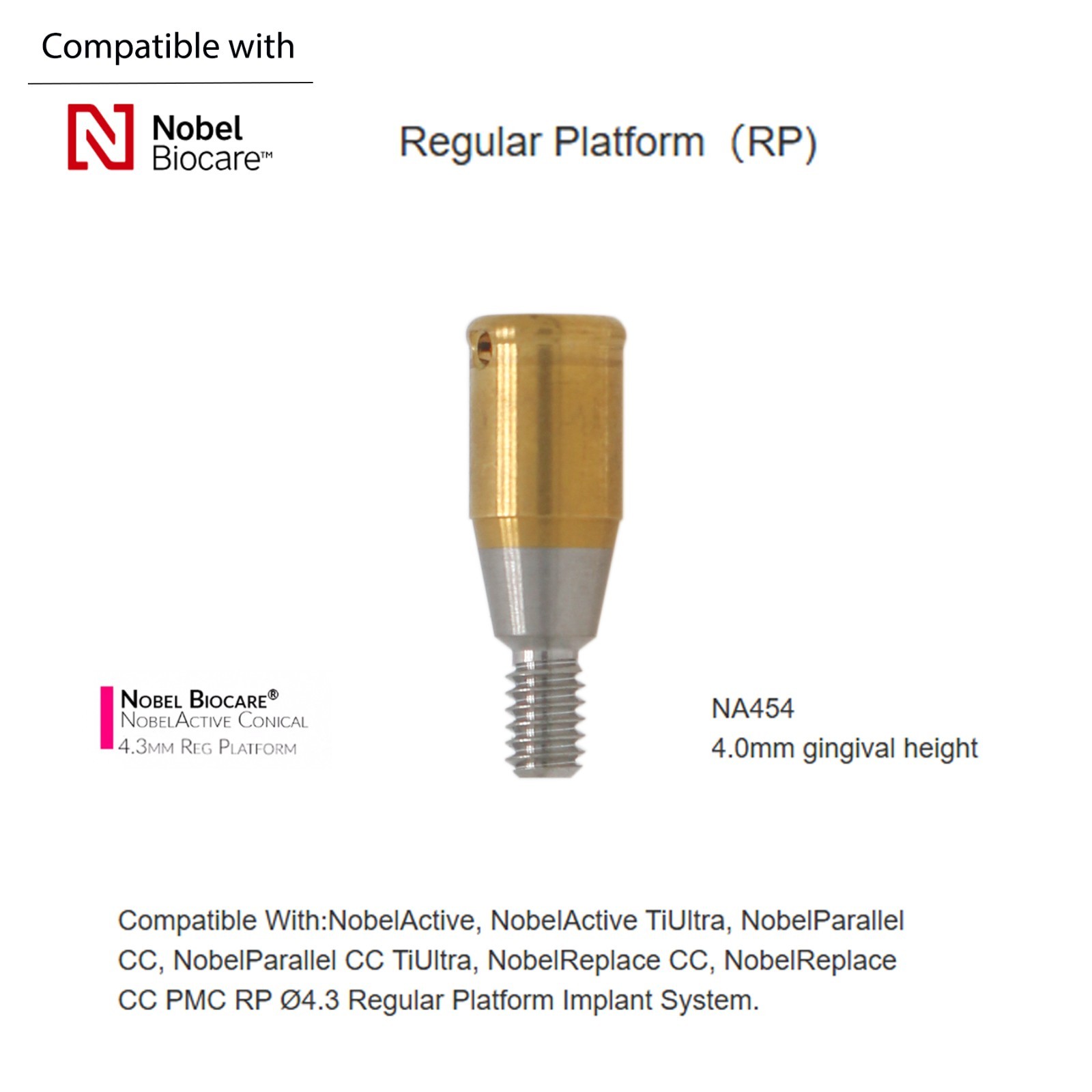 Overdenture Locator Abutment Interna Hex Conical Connection RP for Nobel Biocare