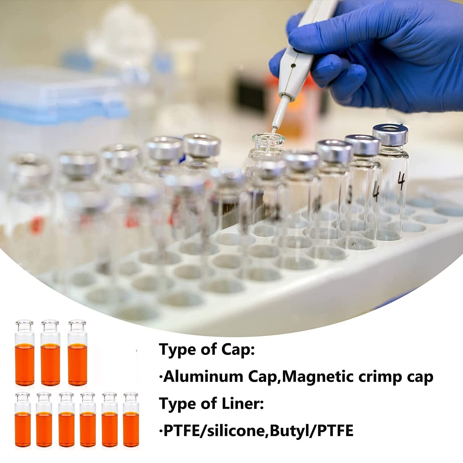 100pcs 10mL Clear Headspace Vial 20mm Crimp Top Glass Bottle Flat Bottom