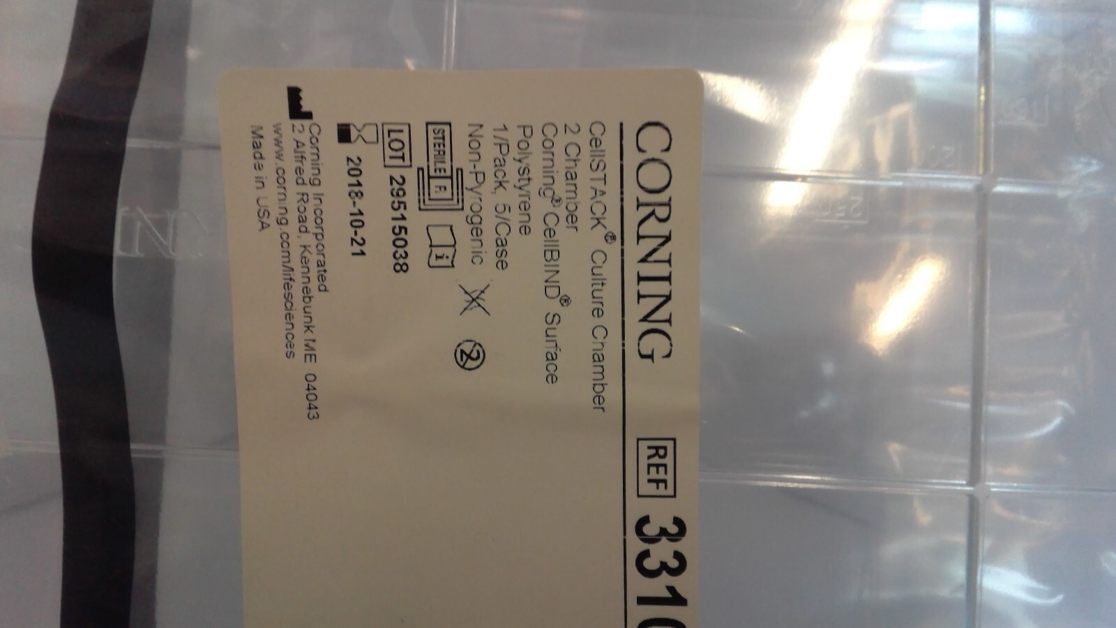 Corning 3310 CellSTACK 2 Layer Culture Chamber w/ Vented Screwcaps, 127cm2growth
