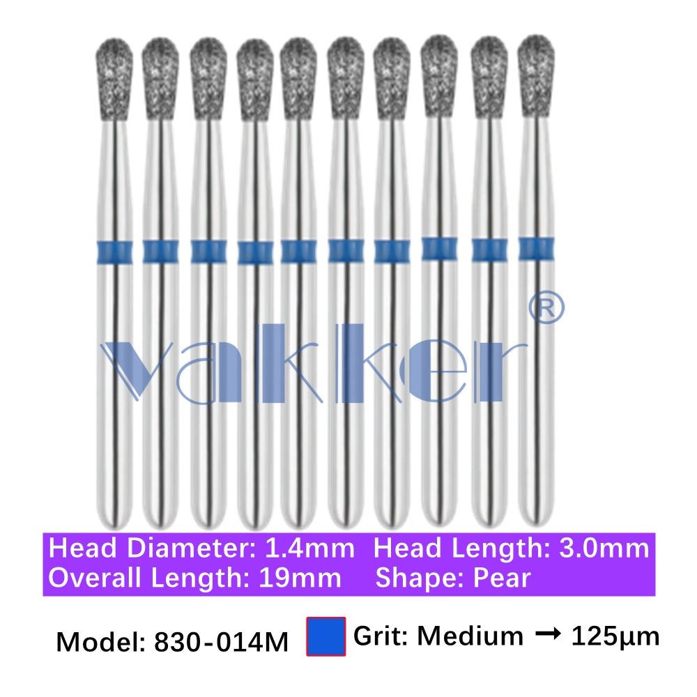 10/Pk Dental Pear Diamond Burs 830-014M FG Friction Grip Polish Burs Medium Grit