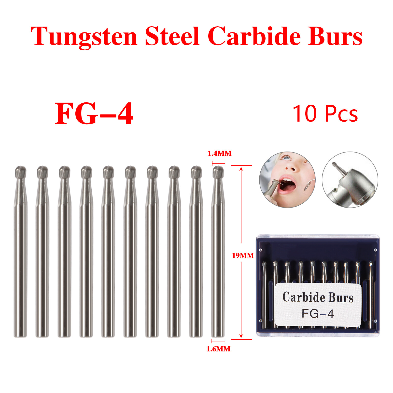 Dental Carbide Bur Friction Grip FG Round 557 330 For High Speed Handpiece
