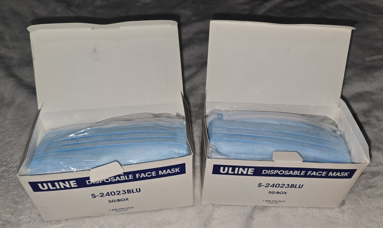 Uline Disposable Face Masks 100 Count Blue S-24023BLU Loop Behind Ear Breathable